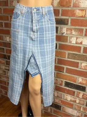 Levi’s up-cycled Plaid Denim Skirt